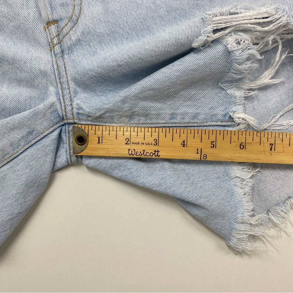 Levi's 501 High Rise Distressed Blue Jean Cutoff Denim Shorts Waist 30 Raw Hem - Picture 11 of 12